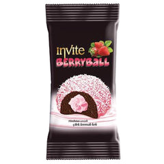 INVITE BERRYBALL Prajitura cacao cu crema capsuni si glazura capsuni si cocos 50 gr